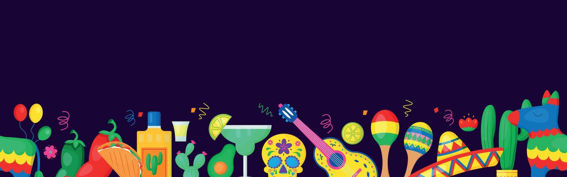 mexico karneval cinco de mayo sömlös mönster gräns vektor illustration,