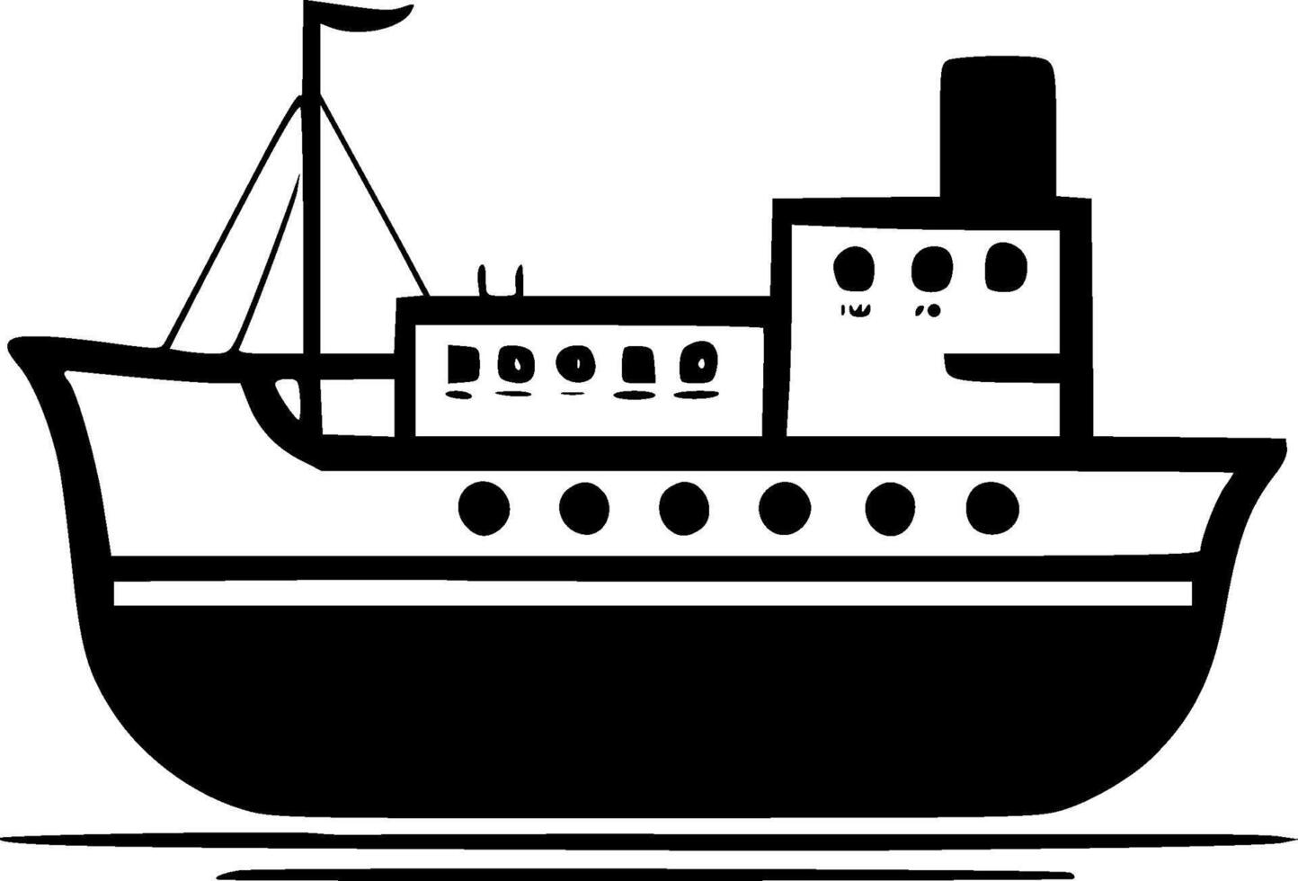 båt, svart och vit vektor illustration