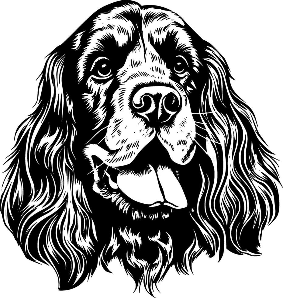 cockerspaniel spaniel, svart och vit vektor illustration