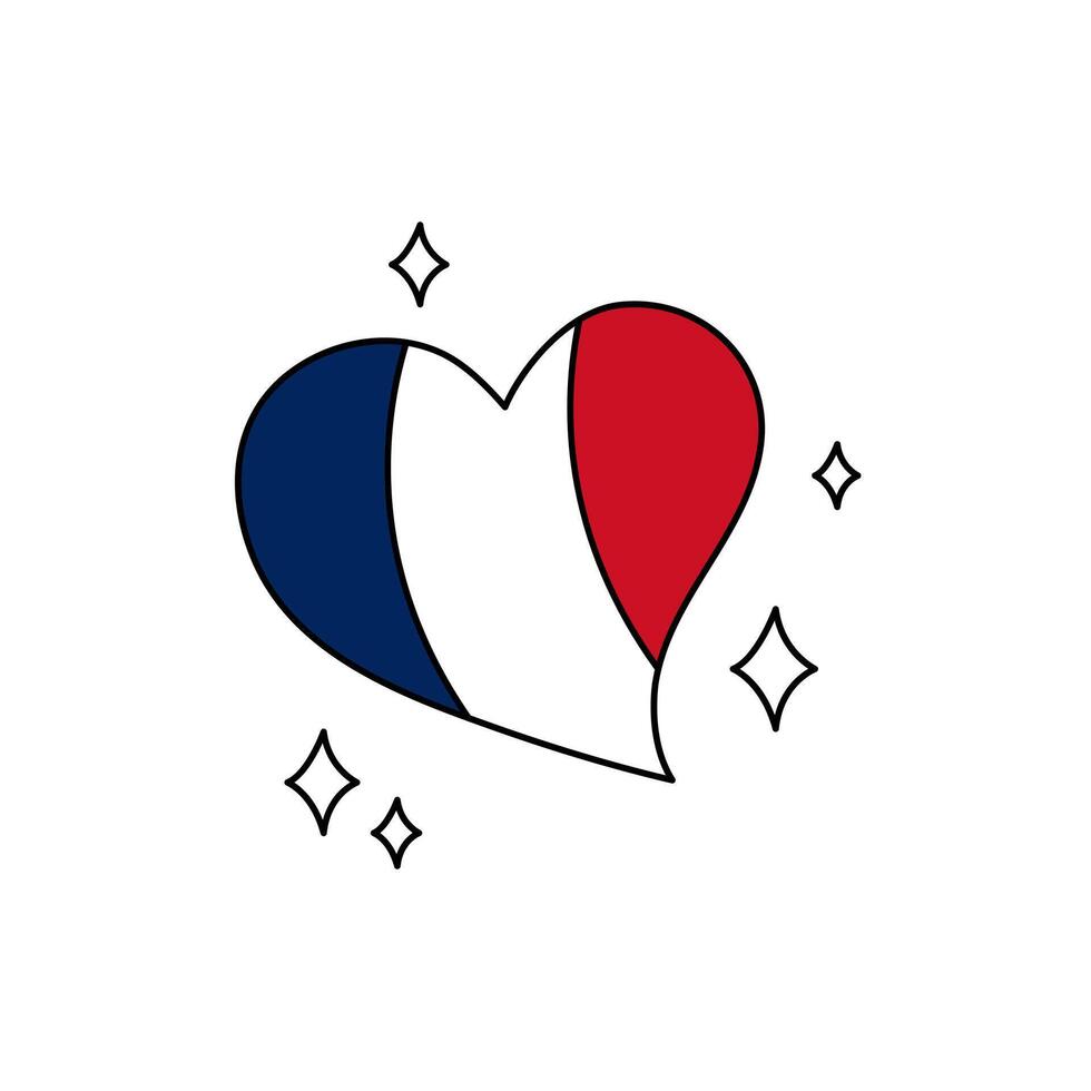 Frankreich Flagge Herz geformt. Gekritzel Vektor Illustration. süß Französisch National Symbol isoliert auf Weiß Hintergrund