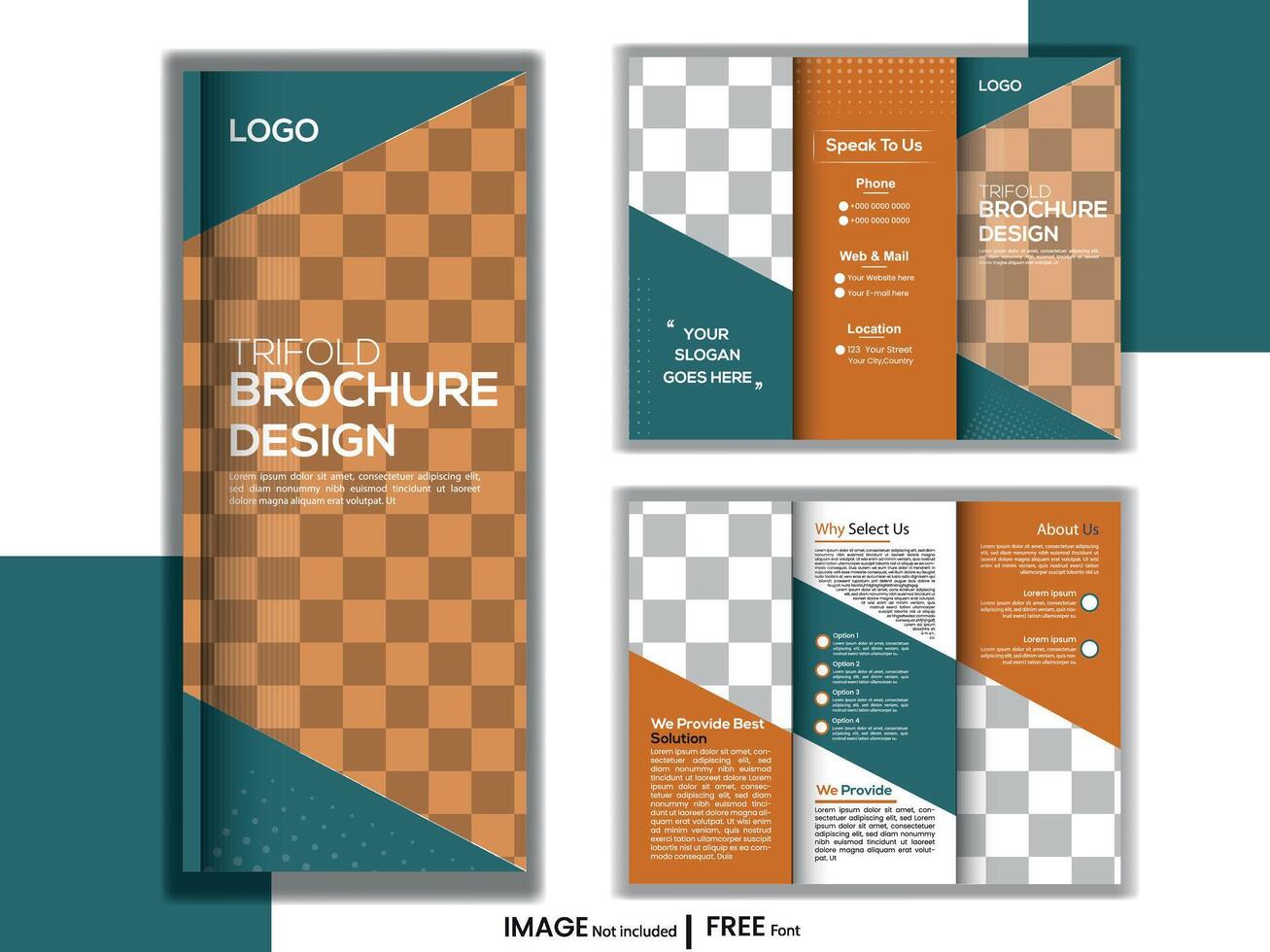 trifold broschyr design. kreativ cirkel design marknadsföring flygblad mall med bild. vektor