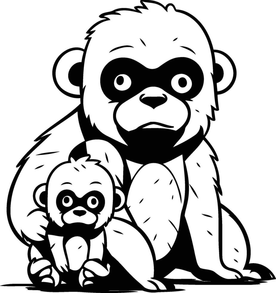 Gorilla mit ihr Baby. Vektor Illustration auf Weiß Hintergrund.