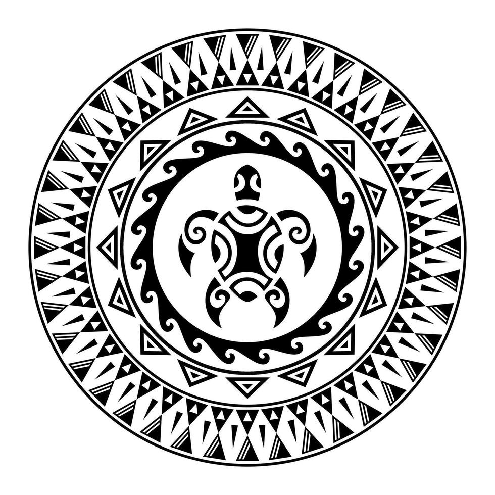 runda tatuering prydnad med sköldpadda maori stil. afrikansk, azteker eller mayan etnisk stil. vektor