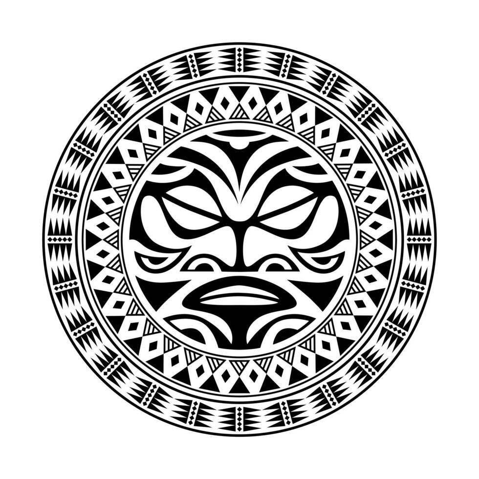 rund tatuering prydnad med solen ansikte maori stil. afrikansk, aztekisk eller maya etnisk mask. vektor