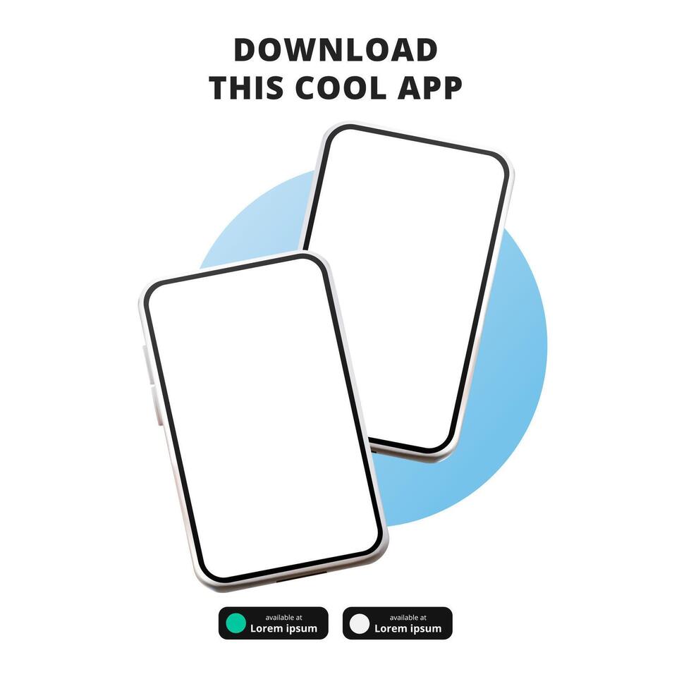 sida baner reklam för laddar ner app för mobil telefon smartphone ladda ner knappar mall 3d tecknad serie perspektiv två flytande telefon vektor