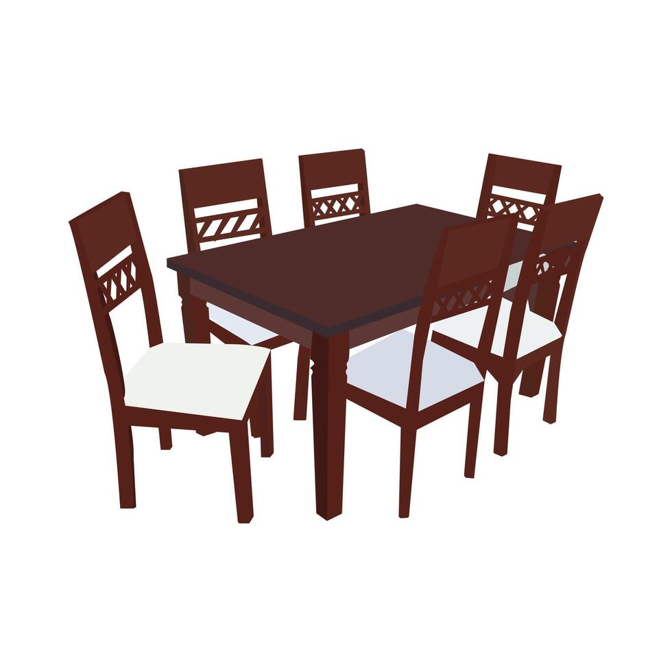 Vektor Tabelle mit vier Beine Licht brauner Kaffee Tabelle und drei Stühle. Vektor Illustration.