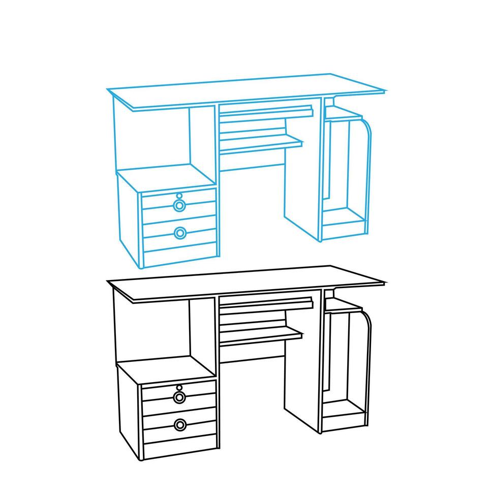 Geschäft Büro Schreibtisch Linie Kunst Vektor Illustration. Illustration von öffnen Raum Innere. modern Büro.