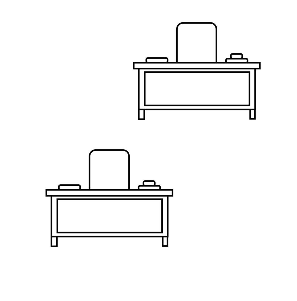 Geschäft Büro Schreibtisch Linie Kunst Vektor Illustration. Illustration von öffnen Raum Innere. modern Büro.