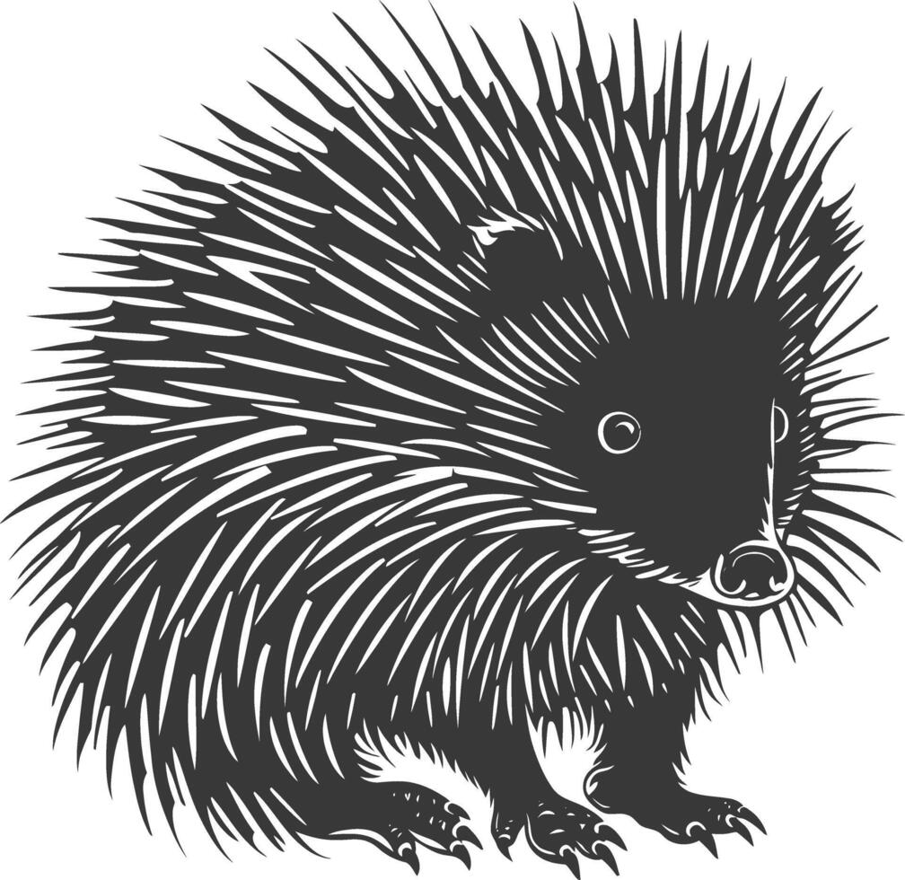 ai generiert Silhouette Igel Tier schwarz Farbe nur voll Körper vektor