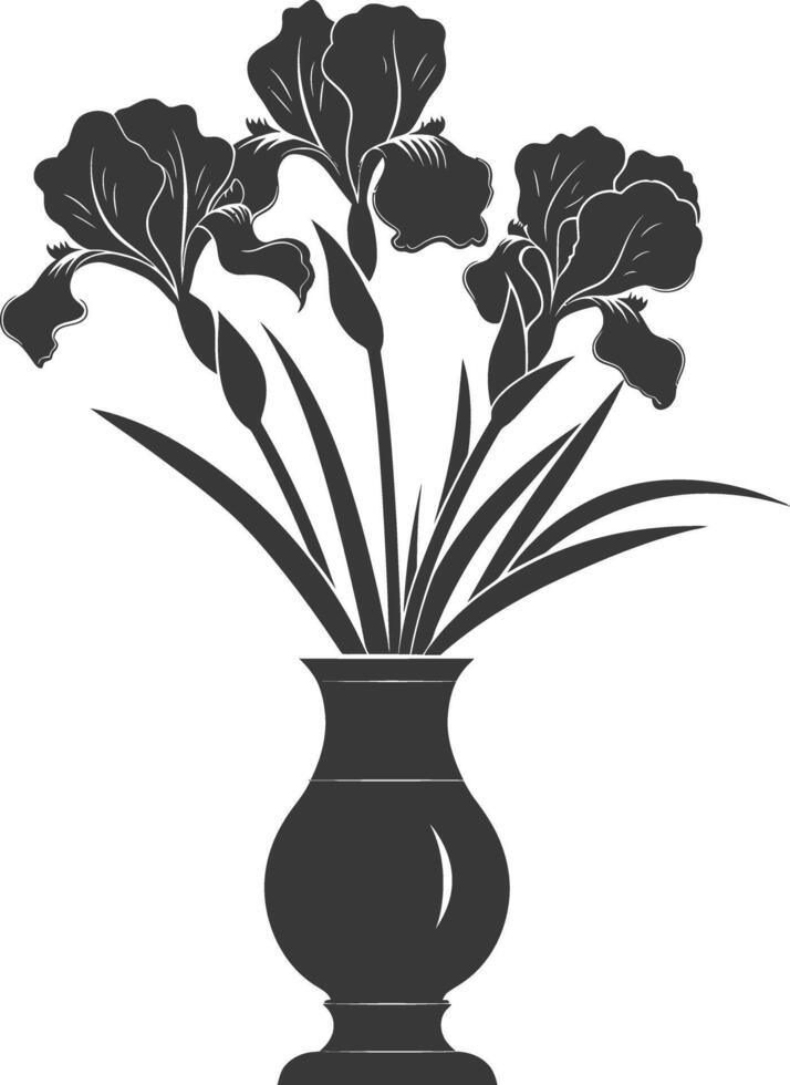 ai genererad silhuett iris blomma i de vas svart Färg endast vektor