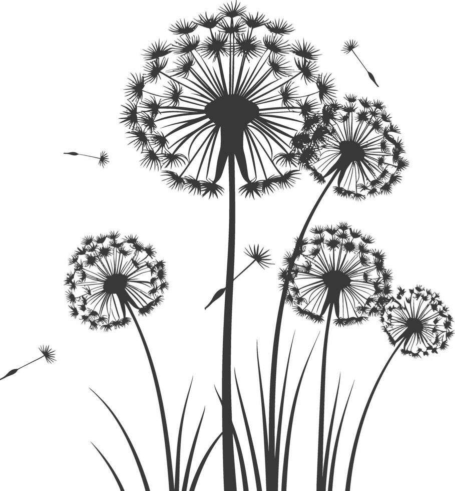 ai generiert Silhouette Löwenzahn Pflanze Blume schwarz Farbe nur vektor