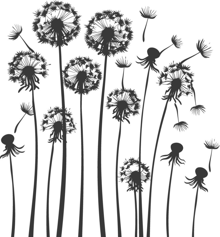 ai generiert Silhouette Löwenzahn Pflanze Blume schwarz Farbe nur vektor