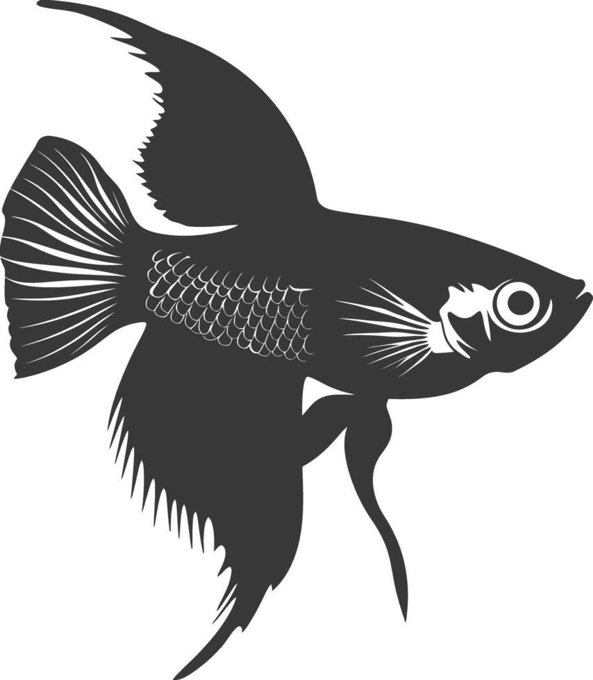 ai generiert Silhouette Guppy Fisch Tier schwarz Farbe nur voll Körper vektor