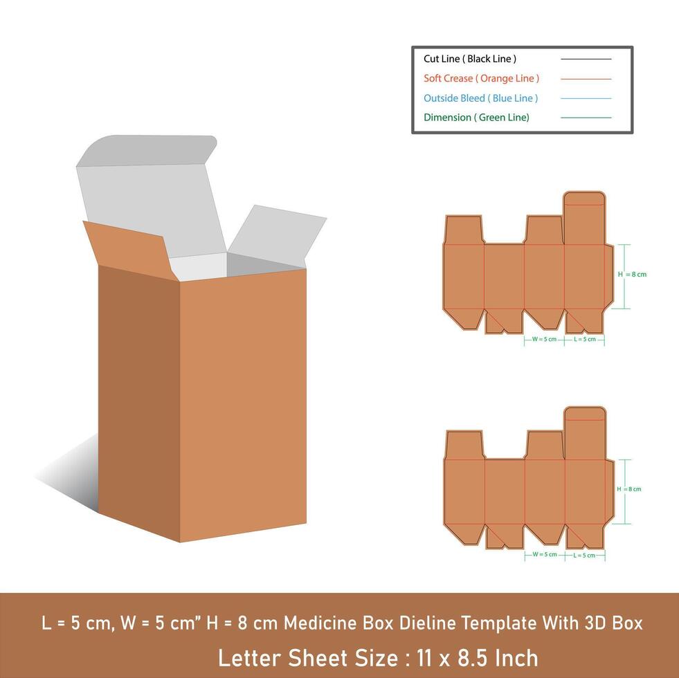 mini sirap låda storlek 5x5x8 centimeter Död linje mall, vektor design