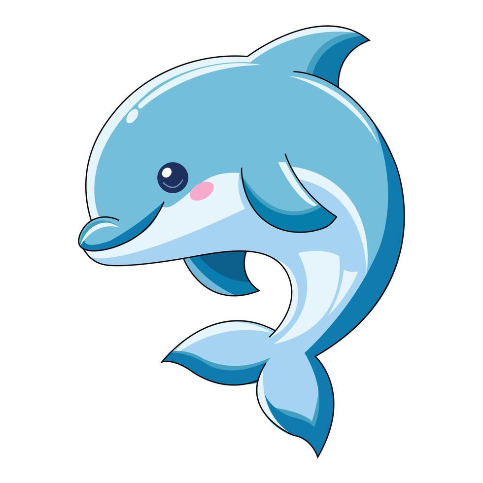 Vektor eben Illustration von ein lächelnd Blau Delfin Design Vorlage