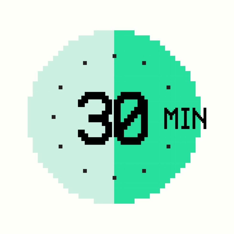 8 Bit 30 Minuten Timer zusammengesetzt von Platz Pixel, runden Design von Grün Farbe. vektor
