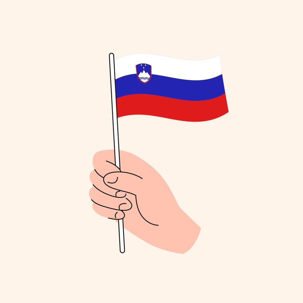 Karikatur Hand halten Slowenisch Flagge, isoliert Vektor Design.