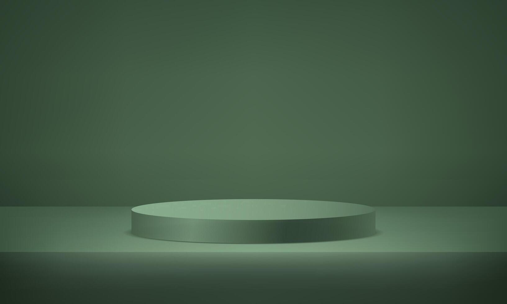 abstrakt mörk grön cylinder piedestal podium. 3d podium minimal abstrakt bakgrund. mall falsk upp för visa av produkt, företag bakgrund. tömma rum med ljus effekt. vektor illustration.