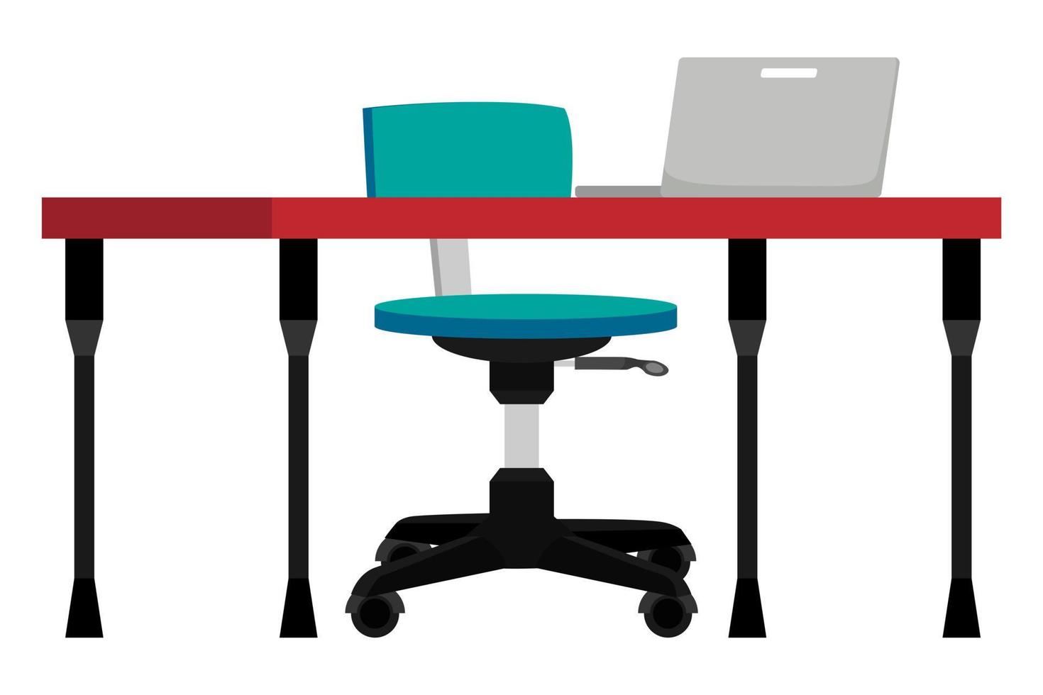 moderner Büro-Home-Freelance-Schreibtisch mit modernem Tischstuhl-PC-Laptop-Computer isoliert auf weißem Hintergrund vektor