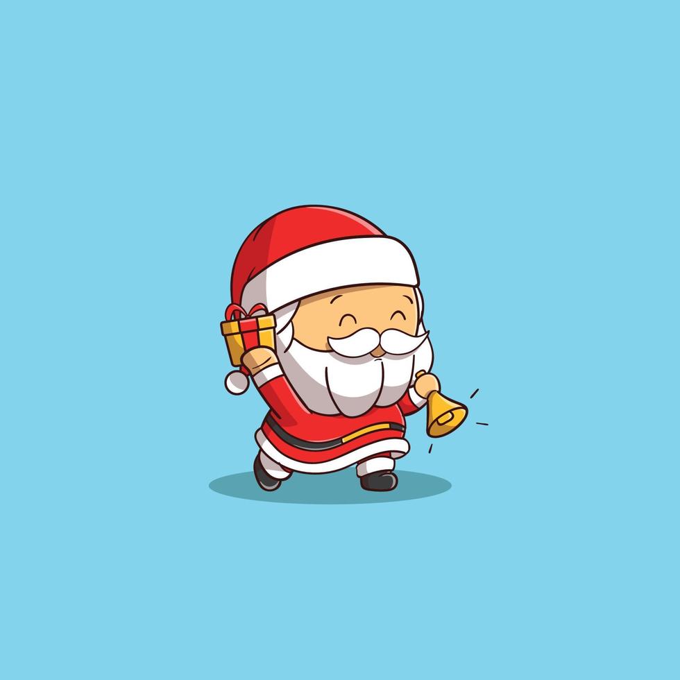 Der lächelnde Weihnachtsmann bringt Glocken und Geschenke niedliche Cartoon-Vektor-Icon-Illustration vektor