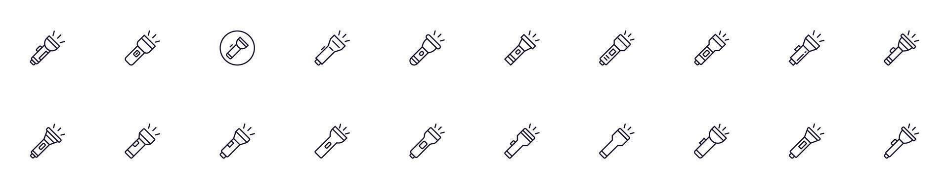 einstellen von Vektor Gliederung Symbole von Taschenlampe. Linie Symbol perfekt zum Netz Websites, Zeitungen, Artikel, Buch