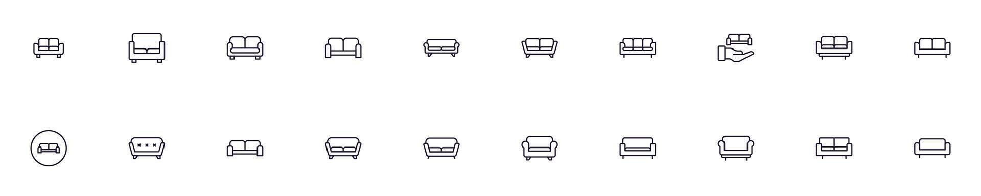 uppsättning av vektor översikt symboler av soffa. linje ikon perfekt för webb webbplatser, tidningar, artiklar, bok
