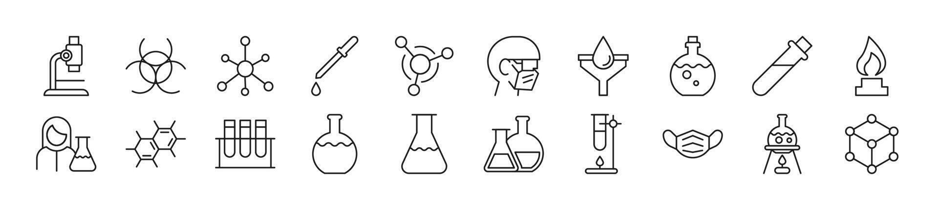 Chemie Linie Symbole Sammlung. editierbar Schlaganfall. einfach linear Illustration zum Netz Websites, Zeitungen, Artikel Buch vektor