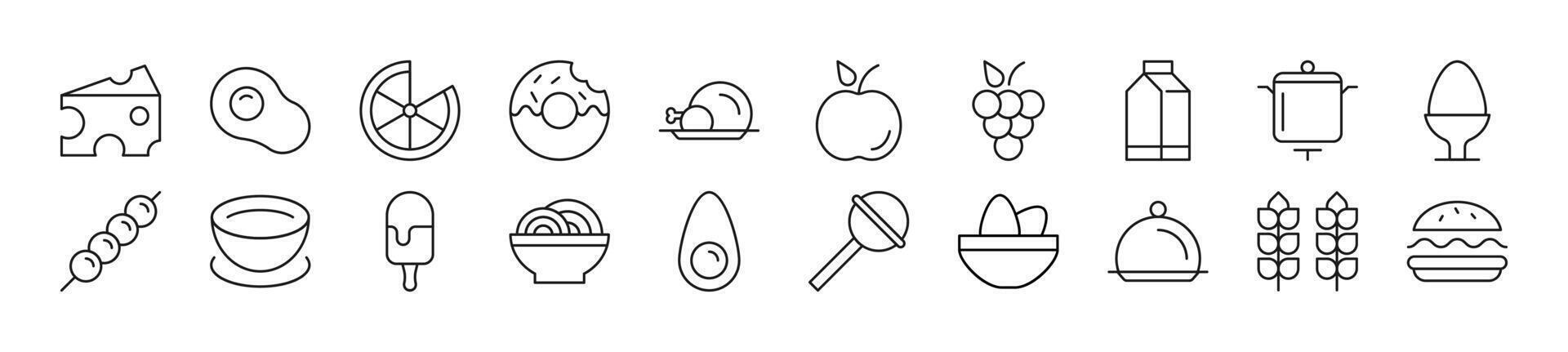 samling av översikt symbol av mat. redigerbar stroke. enkel linjär illustration för butiker, butiker, banderoller, design vektor