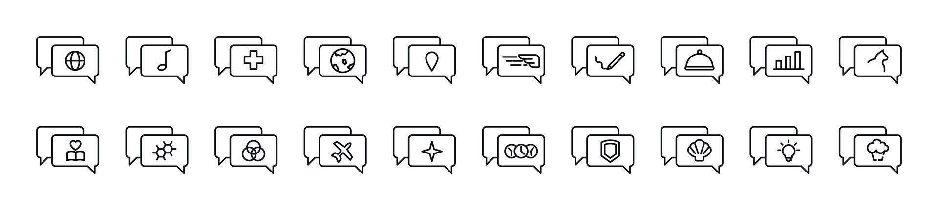 packa av linje ikoner av Tal bubbla. redigerbar stroke. enkel översikt tecken för webb webbplatser, tidningar, artiklar bok vektor