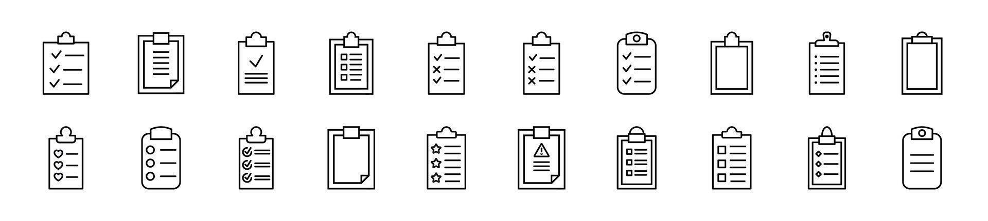 Pack von linear Symbole von Zwischenablage. editierbar Schlaganfall. linear Symbol zum Netz Websites, Zeitungen, Artikel Buch vektor