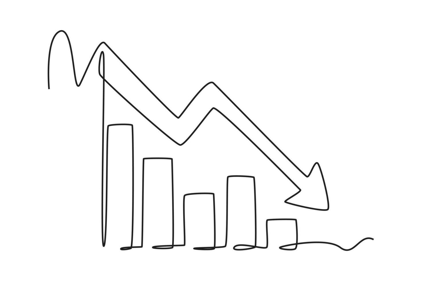 kontinuerlig ett linje teckning diagram, diagram, system, grafer begrepp för företag presentation. klotter vektor illustration.