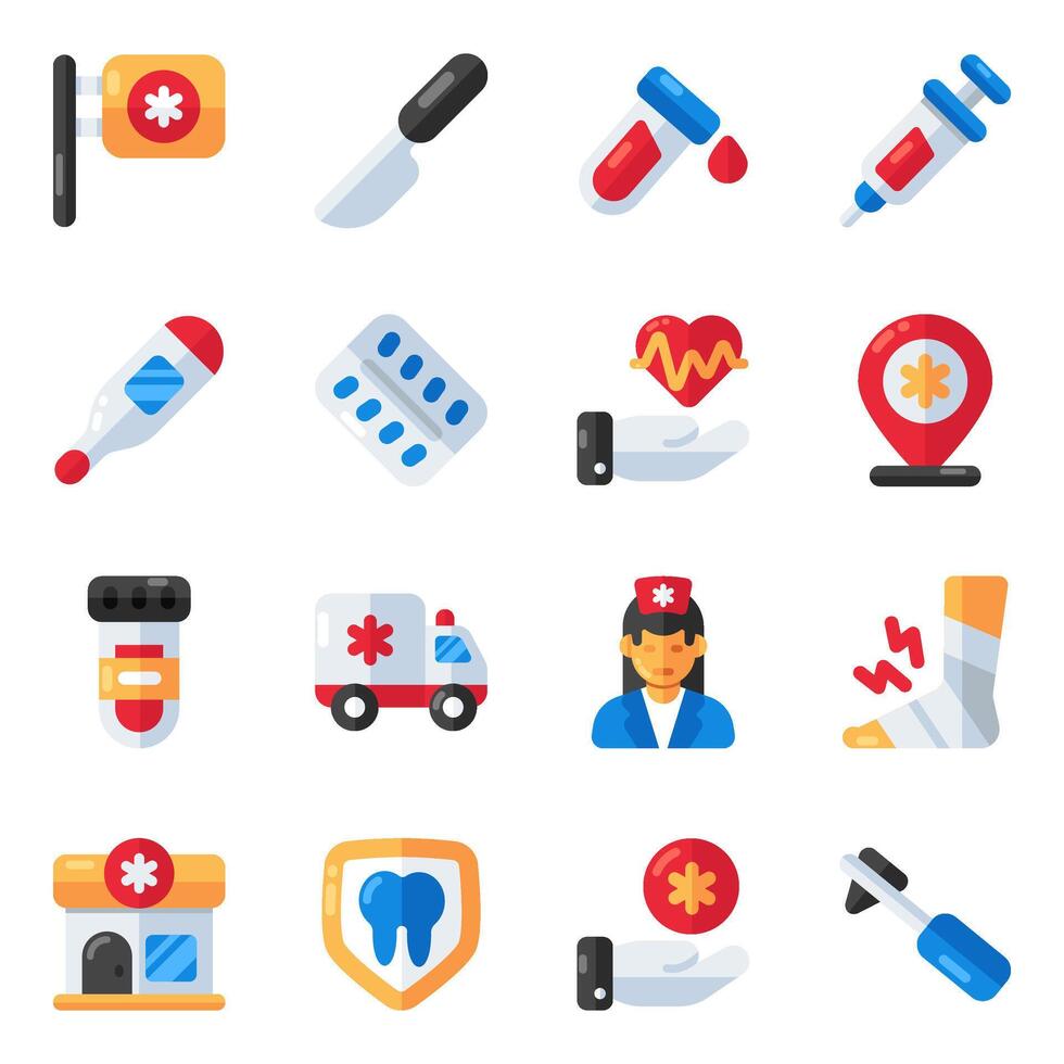 uppsättning av farmaceutisk platt ikoner vektor