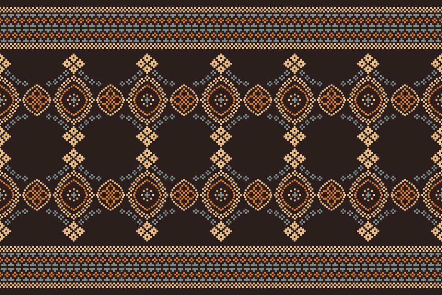 traditionell etnisk motiv ikat geometrisk tyg mönster korsa stitch.ikat broderi etnisk orientalisk pixel brun bakgrund. abstrakt, vektor, illustration. textur, halsduk, dekoration, tapeter. vektor