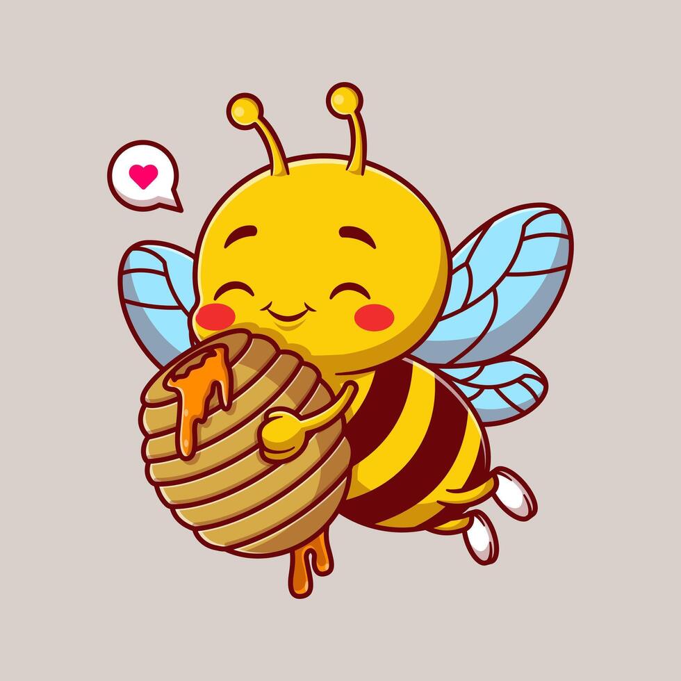 süß Honig Biene Umarmung Bienenwabe Karikatur Vektor Symbol Illustration. Tier Natur Symbol Konzept isoliert.