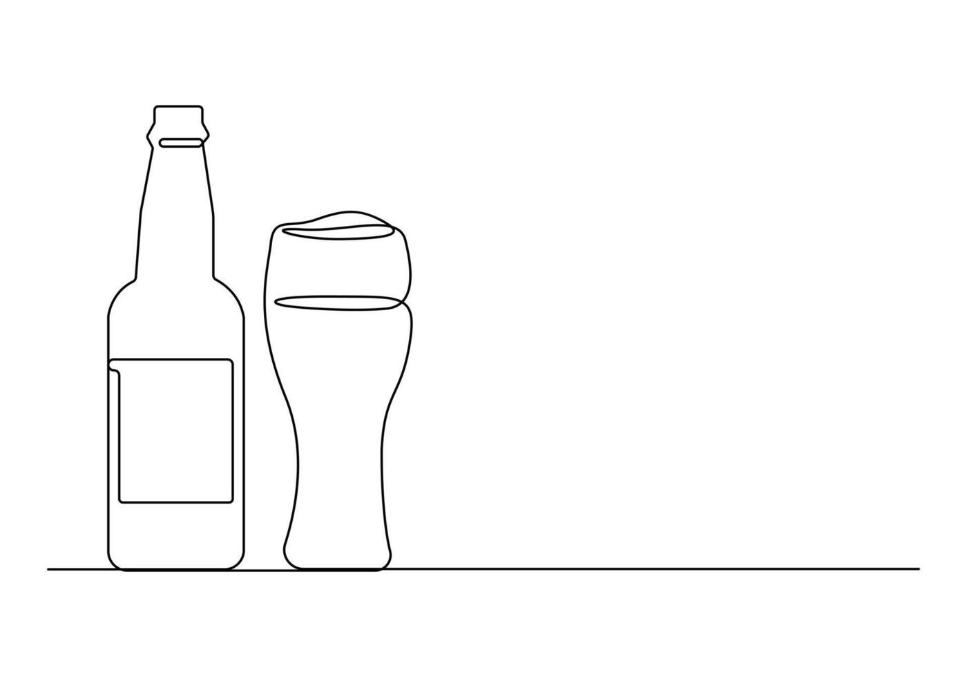 Bier Glas und Flasche kontinuierlich einer Linie Zeichnung Vektor Illustration. Profi Vektor