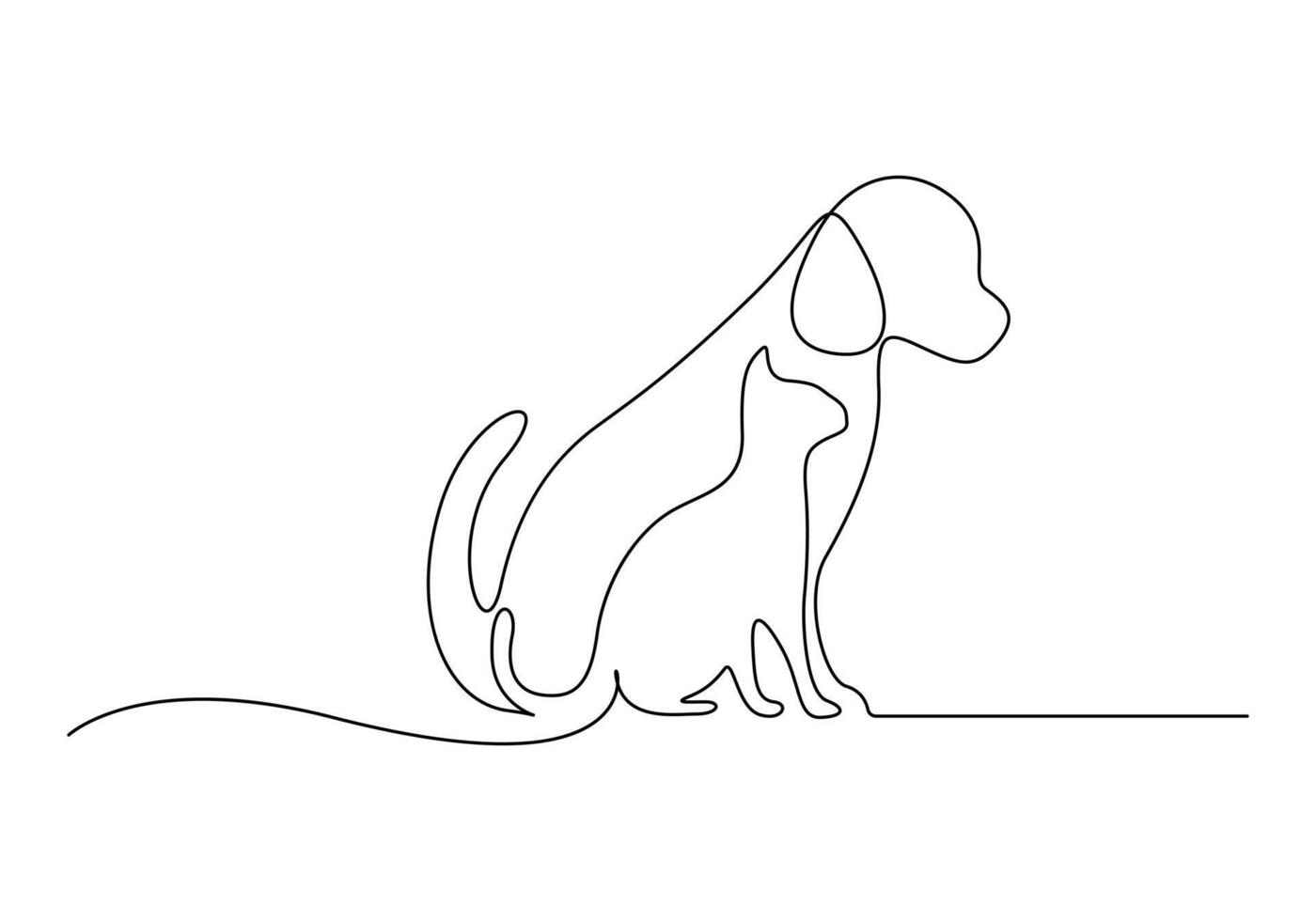 katt och hund kontinuerlig ett linje teckning vektor illustration