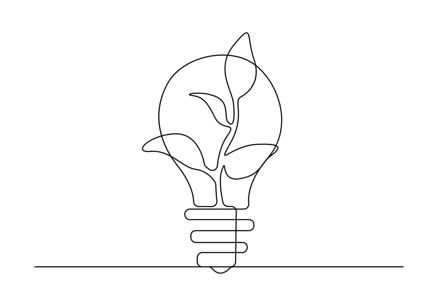 kontinuierlich einer Linie Zeichnung von Licht Birne mit Pflanze Konzept Grün Energie Vektor Illustration