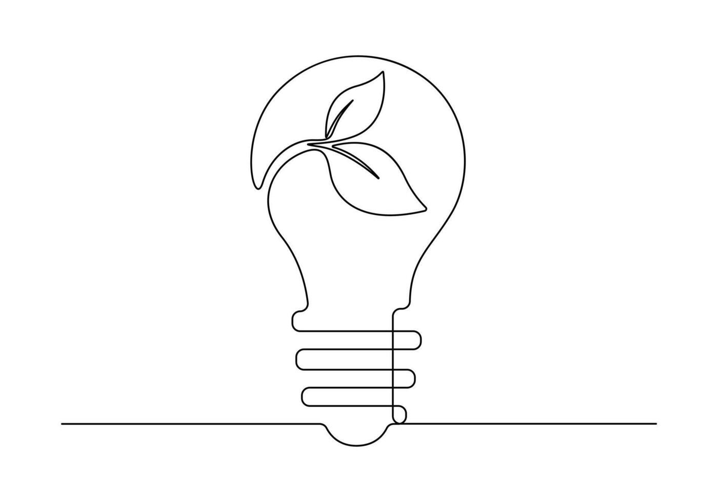 kontinuierlich einer Linie Zeichnung von Licht Birne mit Pflanze Konzept Grün Energie Vektor Illustration