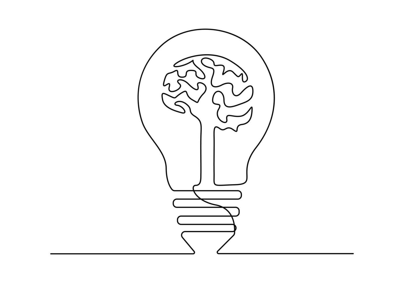 enda linje teckning av glödlampa med mänsklig hjärna för medicinsk företag logotyp identitet vektor illustration