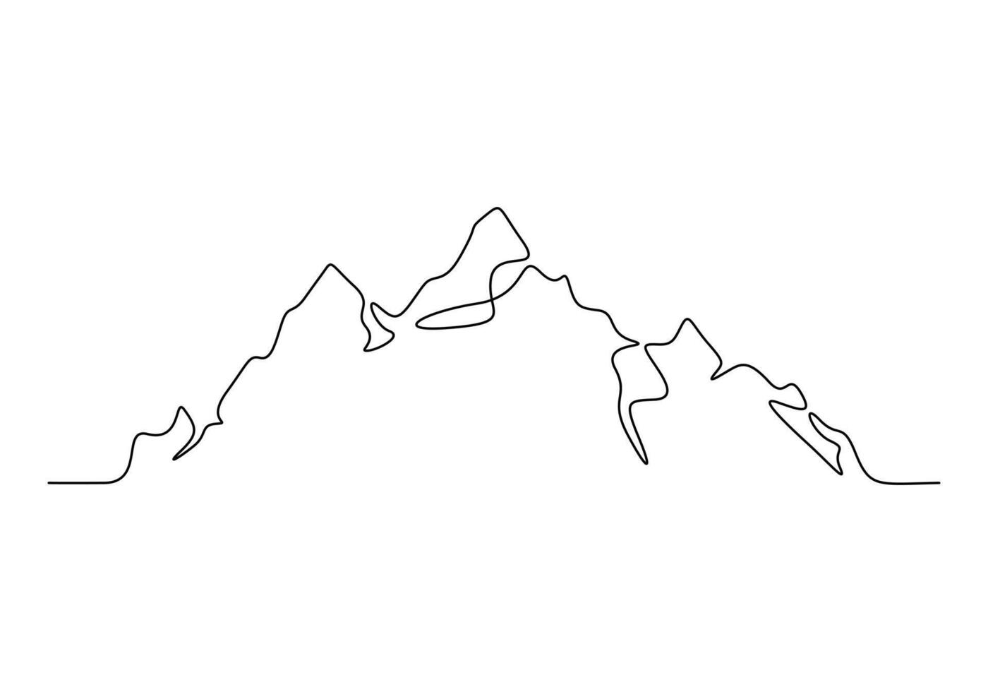 kontinuerlig ett linje teckning av berg räckvidd landskap. äventyr vinter- sporter begrepp isolerat på vit bakgrund vektor illustration