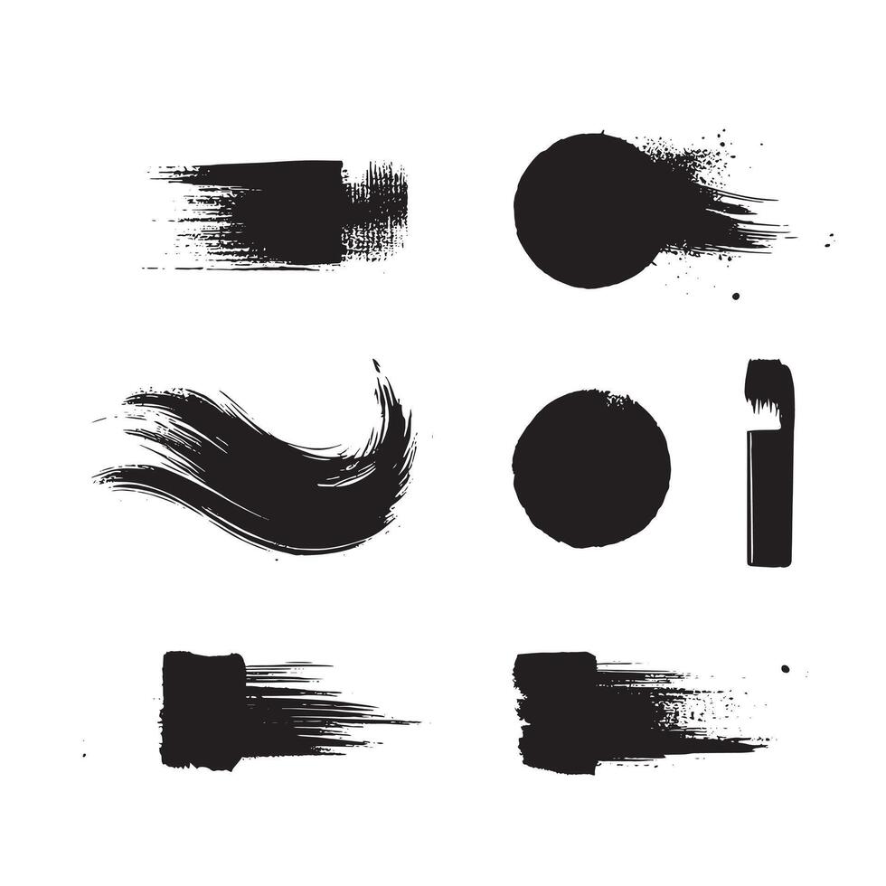 schwarz abstrakt Farbe Bürste Schlaganfall einstellen auf Weiß Hintergrund jeder mit einzigartig Stil vektor