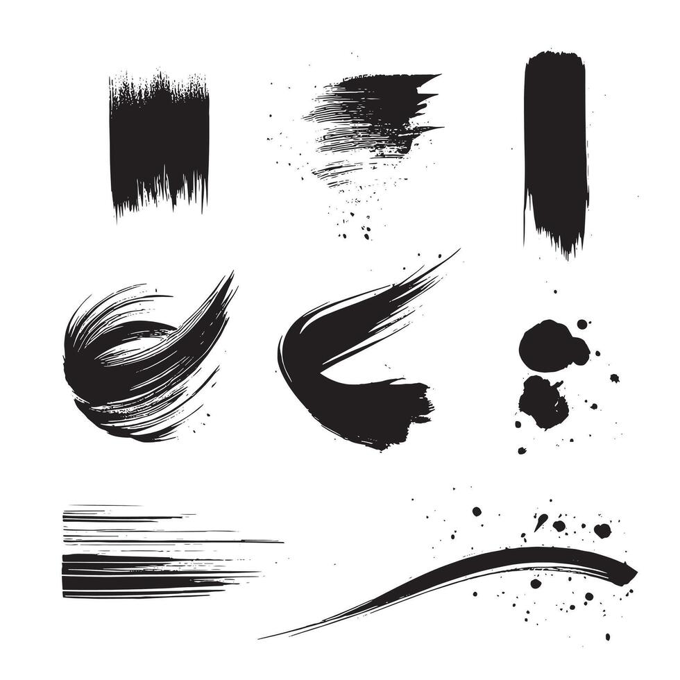 svart abstrakt måla borsta stroke uppsättning på vit bakgrund varje med unik stil vektor