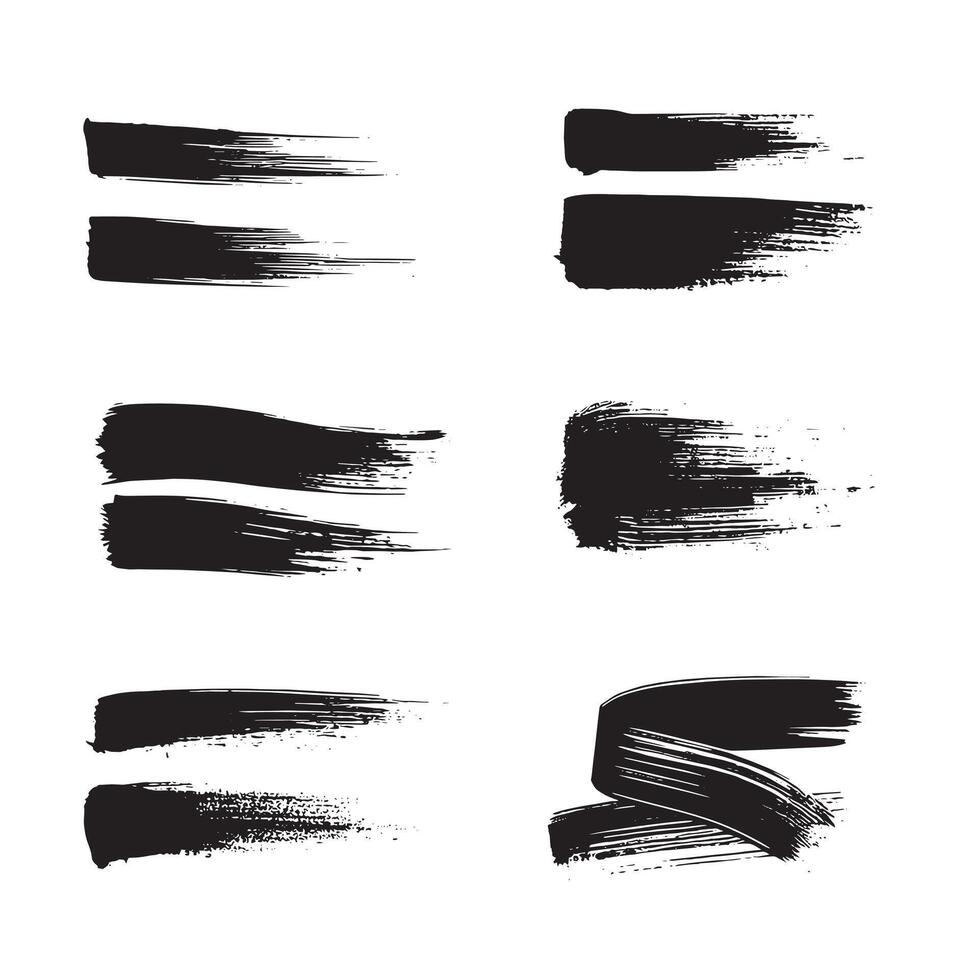 schwarz abstrakt Farbe Bürste Schlaganfall einstellen auf Weiß Hintergrund jeder mit einzigartig Stil vektor