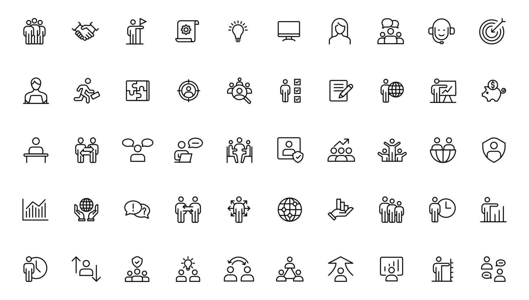människor och lagarbete linje ikoner samling. stor ikon uppsättning i en platt design. tunn översikt ikoner packa vektor