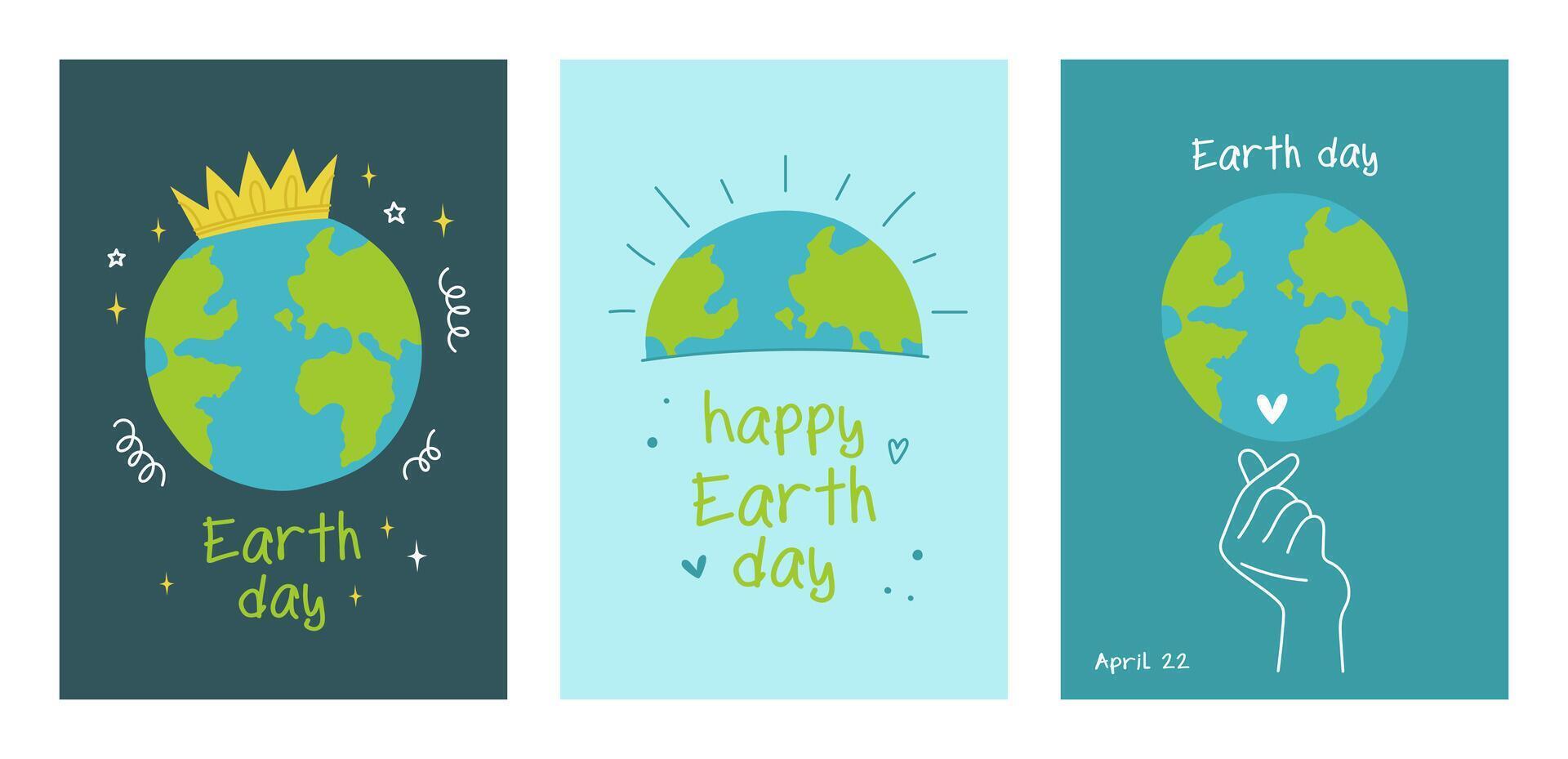 Erde Tag. International Mutter Erde Tag. Pflege zum Natur und Ökologie. einstellen von Vektor Illustrationen, Plakate