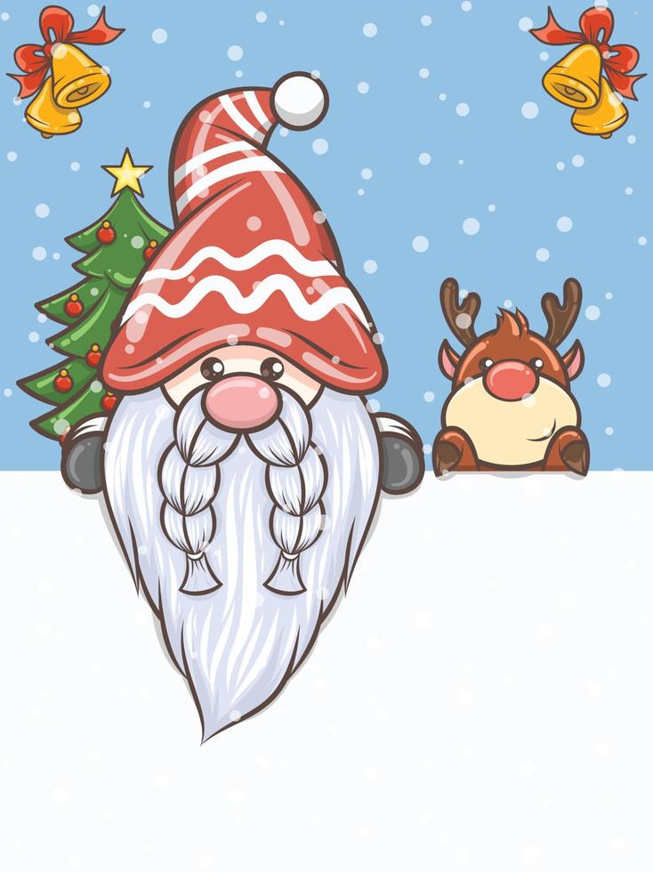 söt gnome illustration med rådjur jul vektor