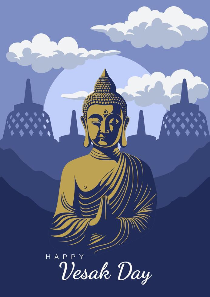 buddha purnima Vesak dag med blå bakgrund vektor