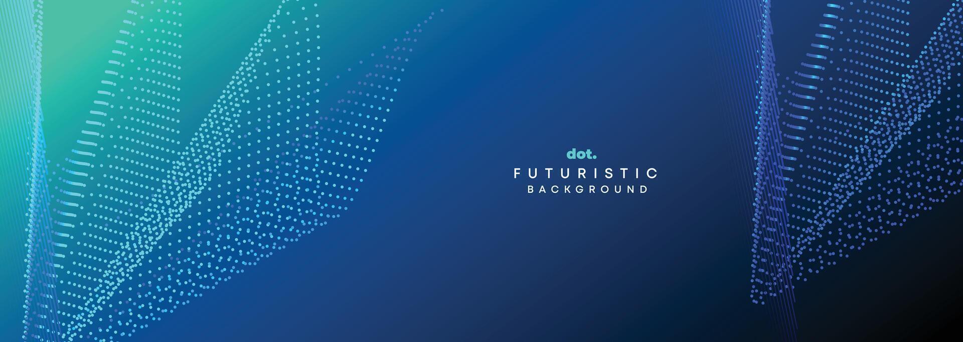 dunkel Blau Grün Gradient fließend Punkt winken Partikel geometrisch Technologie abstrakt Banner Hintergrund. Digital futuristisch Marine Blau gepunktet Welle Konzept zum Wissenschaft, Musik- Abdeckung, Webseite, Header vektor