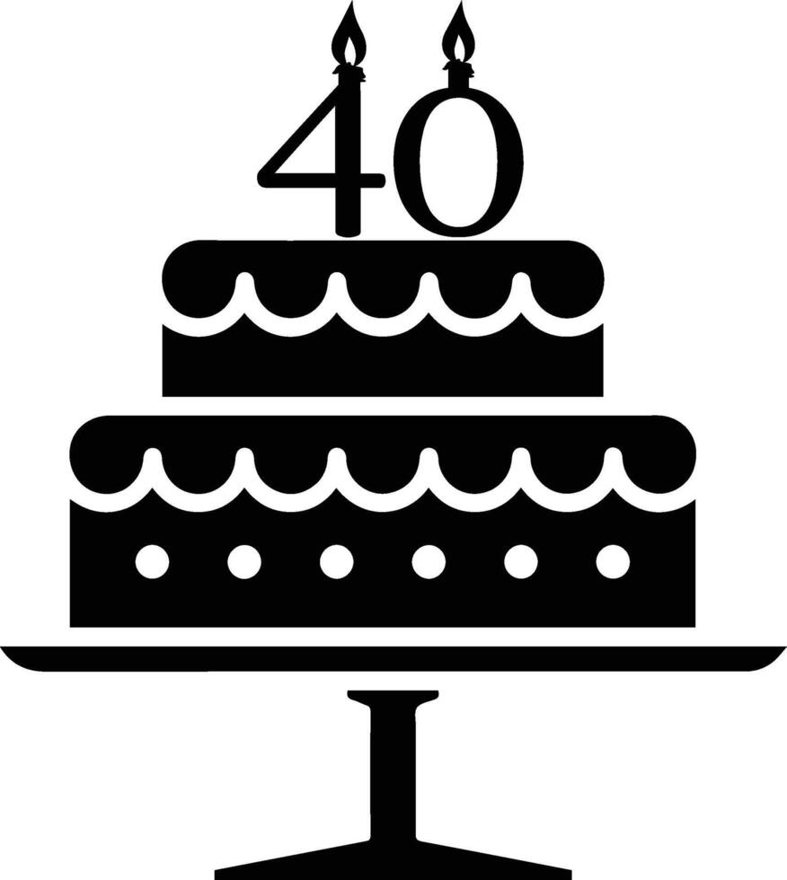 ein Schwarz und weiß Bild von ein Kuchen mit das Nummer 40 auf Es. vektor