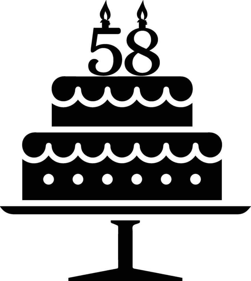 ein Schwarz und weiß Bild von ein Kuchen mit das Nummer 58 auf Es. vektor